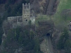 WS AERIAL View of Castle side by tunnel / Switzerland Stock Footage