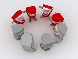 (Loop) Conference of Chattering Teeth Stock Footage