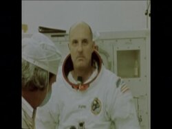 SYND 11 7 75 APOLLO 18 ASTRONAUTS FITTED WITH SPACESUITES News Clip
