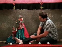 Mid adult man performing with puppets in a puppet show, Delhi, India Stock Footage
