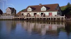Static shot of building by the dock Stock Footage
