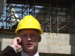 Construction manager on mobile Stock Footage