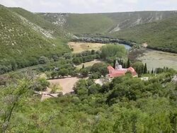 Krka river and the monastery of the Holy Archangel, Carigradska draga, Krka National Park  Stock Footage