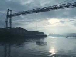 MS View of Vizcaya transporter bridge / Bilbao estuary, Biscaye, Spain Stock Footage