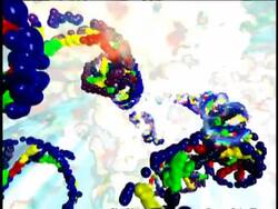 Computer generated image molecule chains breaking and forming with psychadelic background Stock Footage