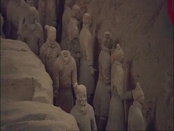Terracotta Warriors, high angle, Museum of Qin, Xian, China Stock Footage