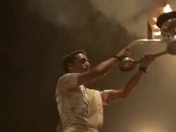 MS Man performing at Aarti Puja ceremony / Varanasi, India Stock Footage