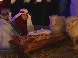 Celebration of the Birth of Jesus by Stephen Baldwin at Times Square Nativity Stock Footage