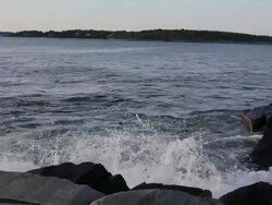 MS Ocean waves crashing on rocks at sunset / Portland, ME, United States Stock Footage