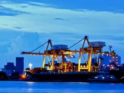 Bangkok Shipyard Working at Dusk Time Lapse Stock Footage