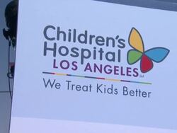 ATMOSPHERE: Signage at the Heidi Klum & Jamie Lee Curtis Join Children's Hospital Los Angeles For 5K Walk Street Party & Lighting Ceremony at Los Angeles CA. (Footage by WireImage Video/GettyImages) Stock Footage