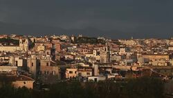 Panning on rainbow and skyline of Rome from Gianicolo Hill Stock Footage