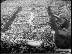 B/W August 28, 1963 high angle wide shot tilt up huge crowd in Mall / March on Washington / newsreel Stock Footage