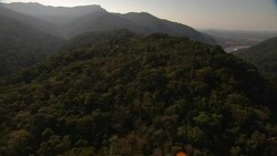 A river winds between forested mountains. Stock Footage