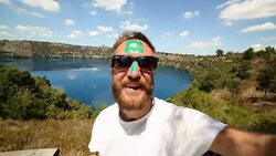 selfie portrait at Blue lake, South Australia Stock Footage