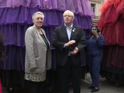 Boris Johnson and the Director of Cultural Olympiad Ruth Mackenzie Piccadilly Circus Circus at Piccadilly Theatre on September 02, 2012 in London, England (Footage by Getty Images) Stock Footage