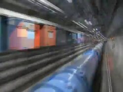 LHC tunnel. The LHC (large hadron collider) in its tunnel at CERN (the European particle physics laboratory) near Geneva, Switzerland. Stock Footage