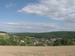 WS View of village in valley / Mannebach, Saargau, Rhineland-Palatinate, Germany Stock Footage