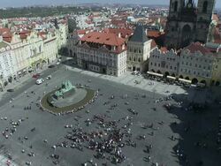 WS People walking at old town square near tyn church  / Prague, Hlavni mesto Praha, Czech Republic Stock Footage