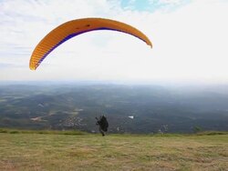 WS Shot of Para glider Taking off from mountain hill / Belo Horizonte, Minas Gerais, Brazil Stock Footage