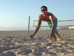 Man playing beach volleyball. - Slow Motion - filmed at 240 fps Stock Footage
