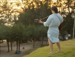 side view : play guitar Stock Footage