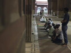 WS Men Praying at Jama Masjid Mosque / India Stock Footage