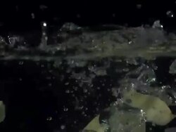 Honeydew slices falling into water, black background Stock Footage