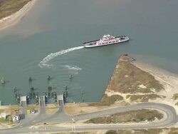 MS AERIAL View of Hatteras inlet and ferries / North Carolina, United States Stock Footage