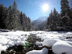 winter river in a snow covered landscape, tirol, austria Stock Footage