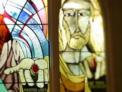 Stained glass in a church Stock Footage