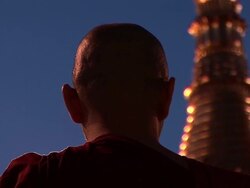 Asian monk praying in pagoda Stock Footage
