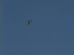 WA Eurofighter aircraft flying in blue sky, England Stock Footage
