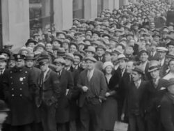 People line the street waiting for their first drink after prohibition ends Stock Footage
