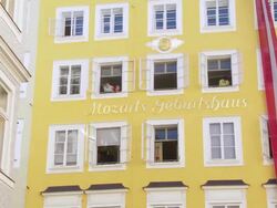 PAN Birthplace of Wolfgang Amadeus Mozart in Salzburg Stock Footage