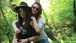 Gorgeous lesbian girls on a majestic enviroment Stock Footage
