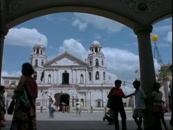 Quipo Church in Plaza Miranda, Manila, people passing by, Philippines Stock Footage