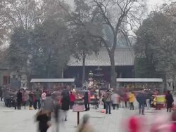 MS T/L Shot of People burning incense in temple during chinese new year / Xi'an, Shaanxi, China Stock Footage