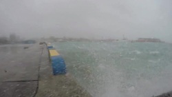 Typhoon Chan-hom Wind And Waves Lash Waterfront Stock Footage