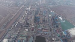Aerial View of Petrochemical Plant and Air Pollution In China Stock Footage