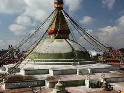 View of the Boudhanath Stupa which is one of the holiest Buddhist worship sites in Kathmandu, Nepal, Asia Stock Footage