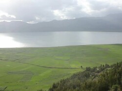 Green landscape with lake Stock Footage
