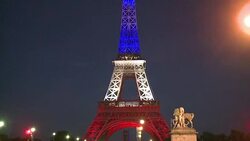 CLEAN : Red white blue Eiffel Tower in homage to Nice attack victims News Clip