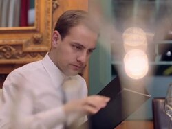 MS Waiter cleaning wine glass in restaurant Stock Footage