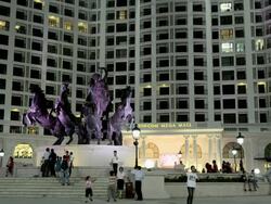 Monument Lit in Front of the Mall Entrance Stock Footage