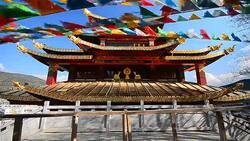 Tibetan Temple Pavilion in Shangri-la Town of Yunnan, China Stock Footage