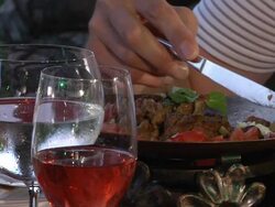 Wine and Meat Dish Stock Footage