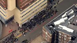 Aerials Of The Press Waiting Outside The Lindo Wing News Clip