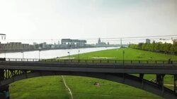 Rhine River with Cologne Skyline Stock Footage