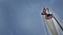 american flag waving for a national holiday in nyc Stock Footage
